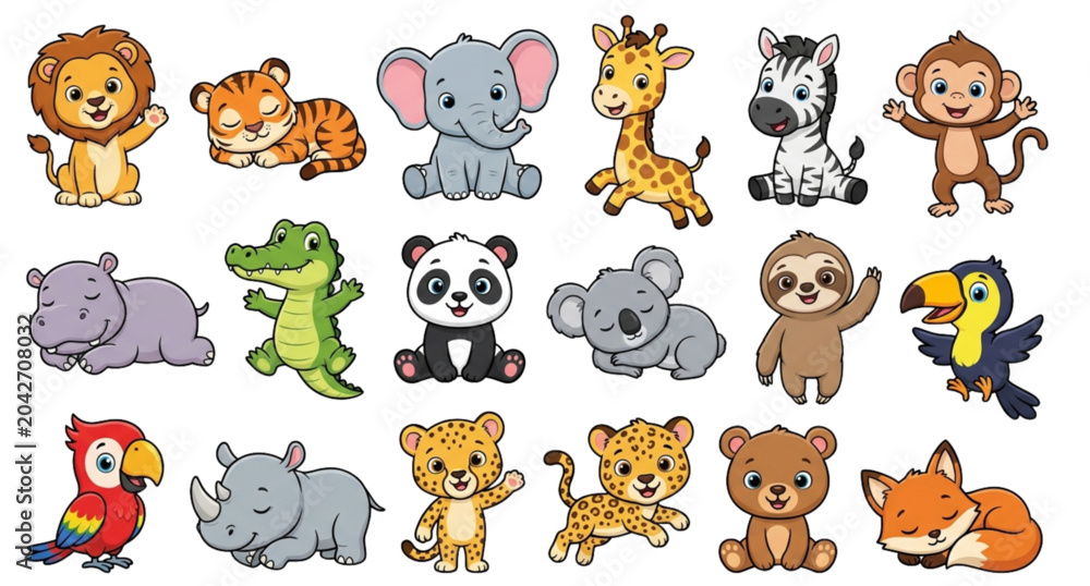 Obraz premium Cartoon animal friends collection for kids educational materials and children's book illustrations