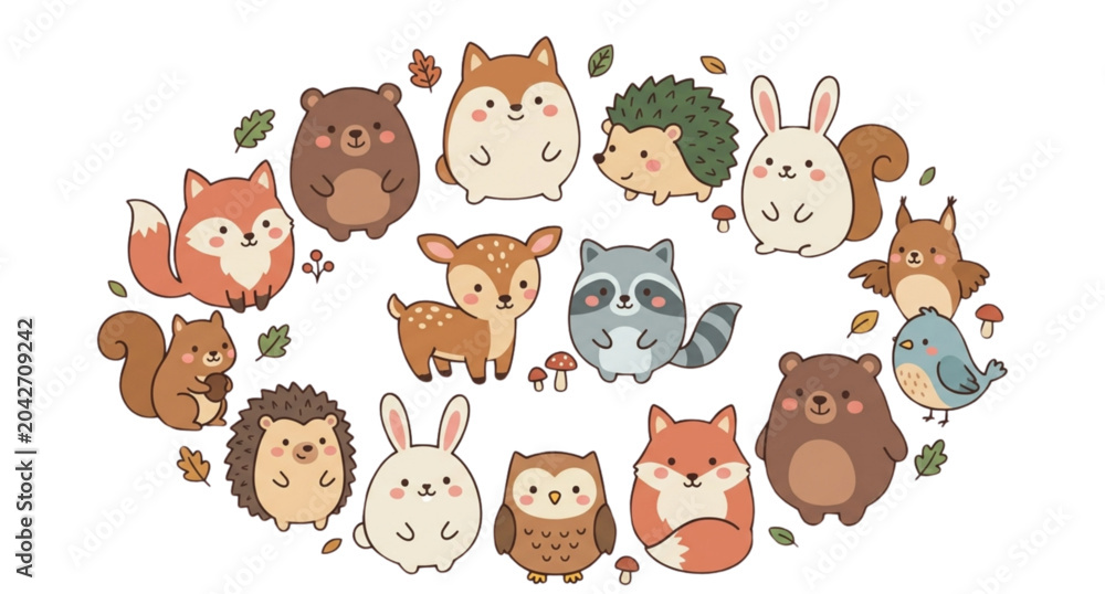 Obraz premium Cute cartoon animal faces and bodies collection