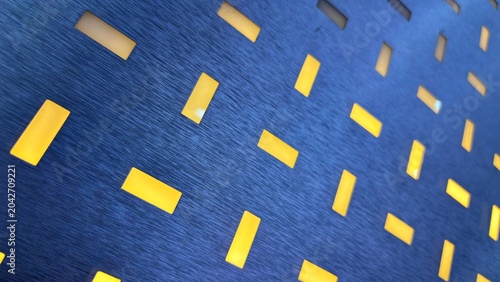 Blue metal surface with a modern and artistic yellow square pattern