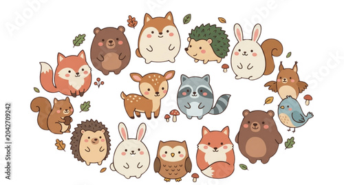 Fényképezés Cute cartoon animal faces and bodies collection