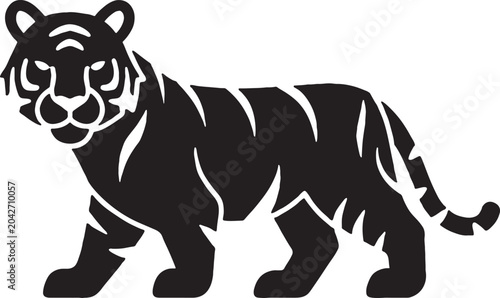 Bild auf Leinwand Black silhouette illustration of a majestic tiger walking with wildlife predator
