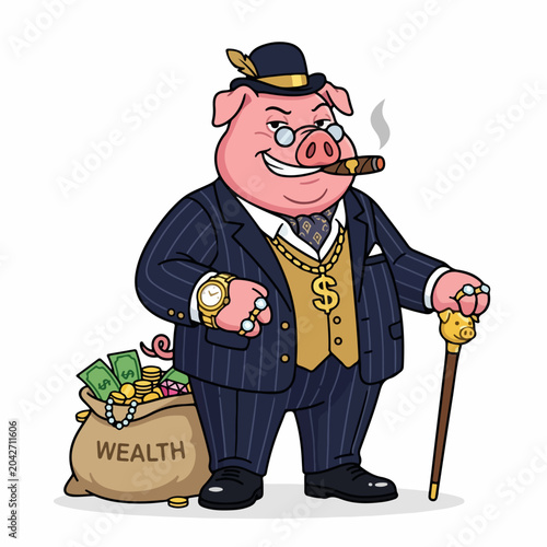 cute cartoon vector illustration of a pig wearing a hat