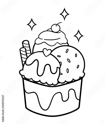 Fotografie Cute ice cream sundae cup coloring page for kids