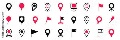 Quadro su tela Location mark icon set with modern map markers, destination pointers, and navigation symbols for GPS applications and vector illustration projects