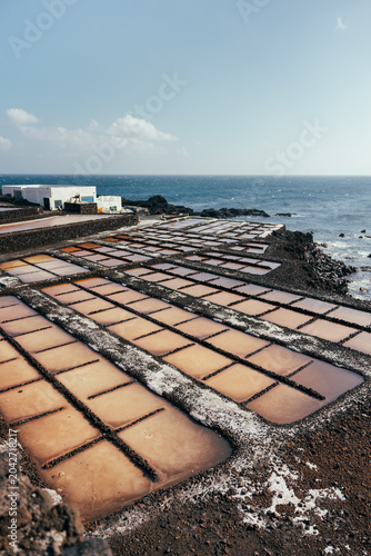 Sea salt pans on Fuencaliente coast with Atlantic view