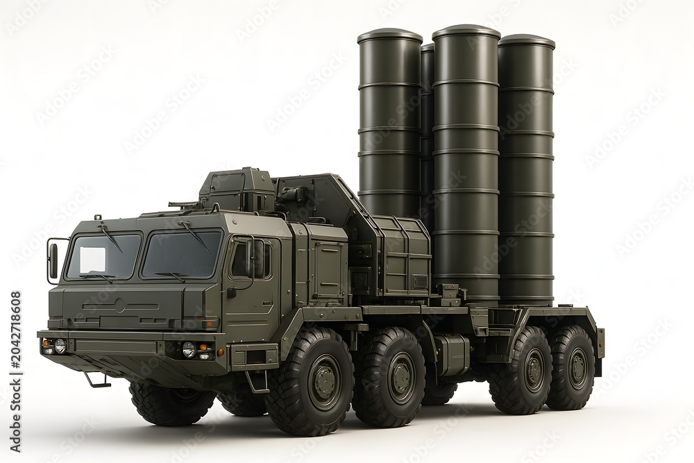 Obraz premium S-500 Prometheus Long-Range Air Defense System – 3/4 View Launcher Vehicle 3D Render