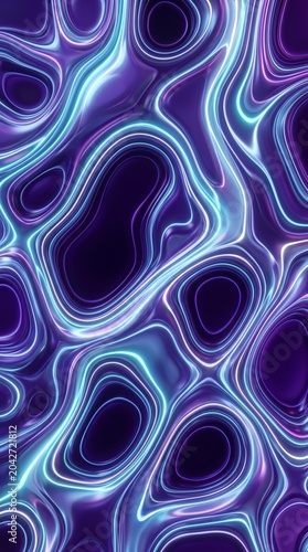 Abstract luminous liquid contours with purple gradients and glowing cyan accents
