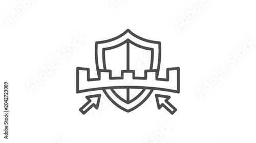Obraz na płótnie Shield with castle wall battlements and arrows.
