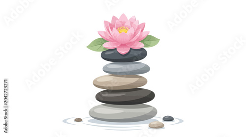 Canvas Print Pink lotus flower on grey stones in water, ripples, zen calmness