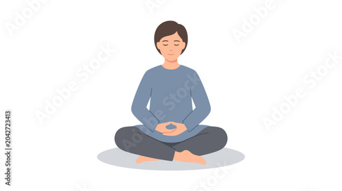 Foto Peaceful person in lotus pose, wearing blue shirt and dark pants, exuding mindfulness and calmness