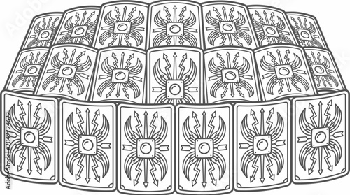 Fotografía Detailed Roman testudo shield wall formation line art.