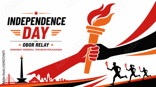 Fotografía Graphic element celebrating independence day with a torch relay and national mon