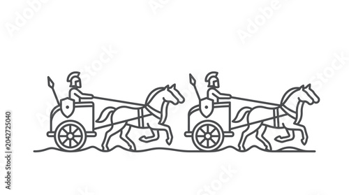 Fotografie Ancient Roman war chariots pulled by horses line art.
