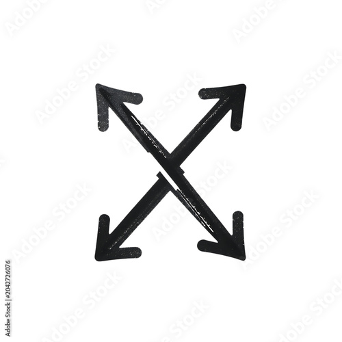 Black arrows forming an x shape indicating direction or choice with x shape white background hand drawn direction backward navigation decision opposite communication abstract