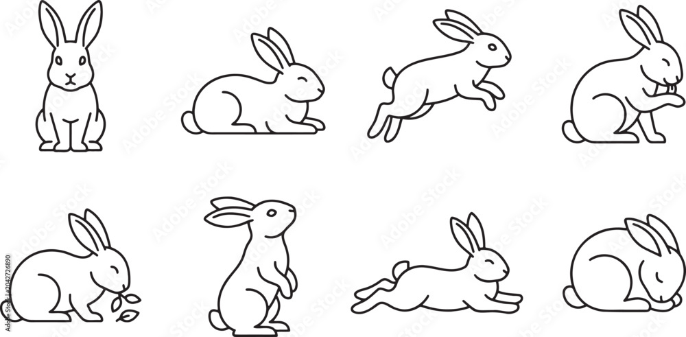 Obraz premium Set of cute rabbits in various poses and activities