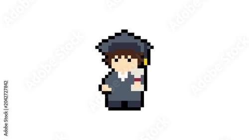 8-bit pixel art graduation boy icon. looped animation 4k 30fps