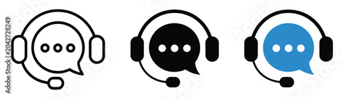 Fotografía Customer service and support icon collection with headset, speech bubble, and operator symbols for contact centers, live chat, and help desk design