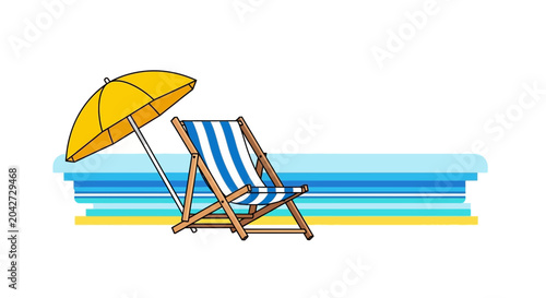 Tableau sur toile Relaxing Beach Chair with Umbrella on Sandy Shore, Summer Vacation