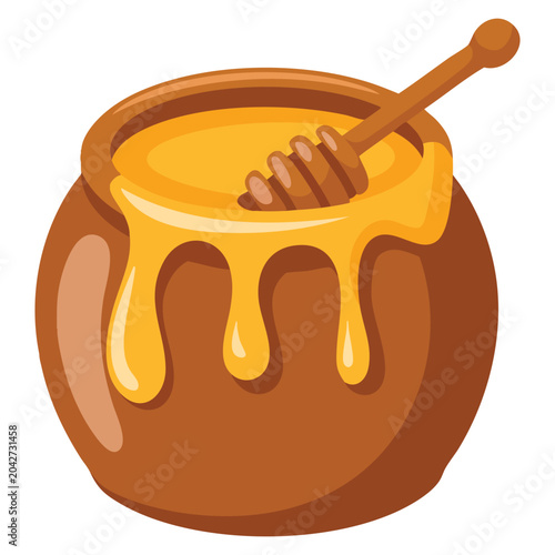 Foto Honey pot emoji vector illustration isolated on white background, ideal for sweet food themes, kitchen graphics, cartoon stickers and honey related visuals