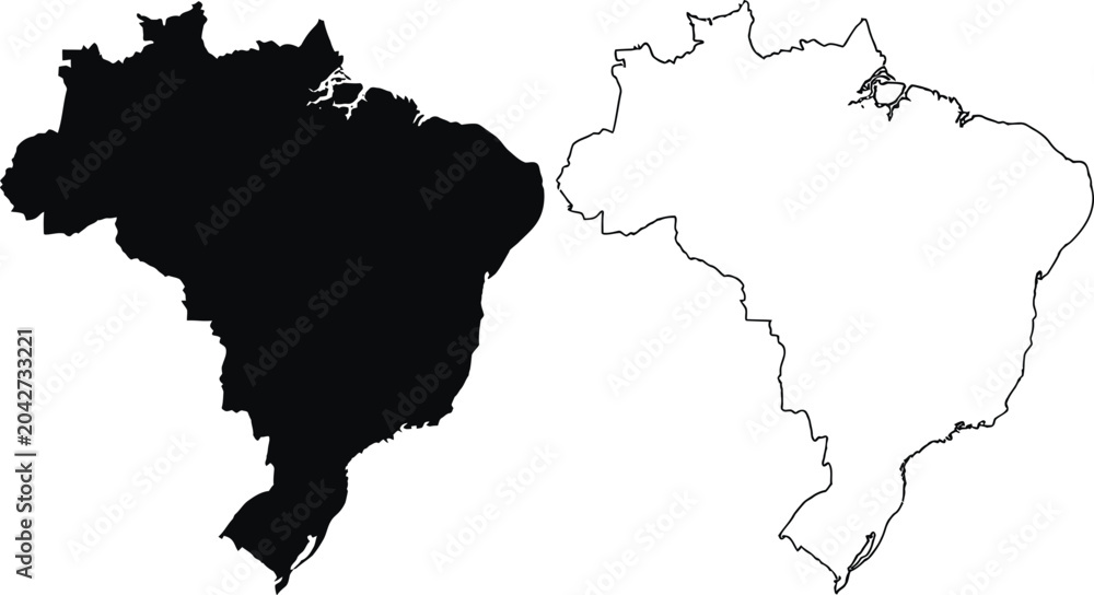 Obraz premium Brazil country map silhouette and outline drawing