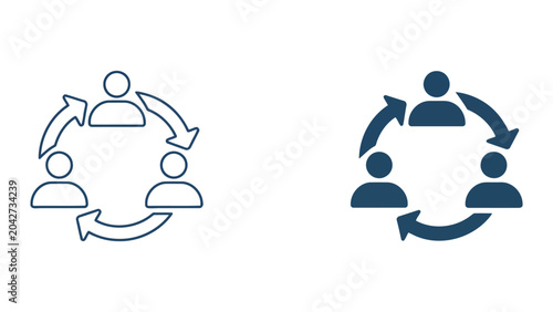 Three person teamwork cycle flow icon set as professional flat vector illustration for management