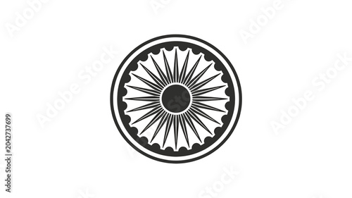 Bild auf Leinwand Black and white illustration of the Ashoka Chakra, a prominent ancient Indian symbol representing dharma and the wheel of law, often seen on the national flag of India