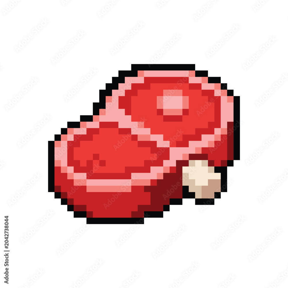 Fototapeta premium Pixel art meat on bone vector illustration isolated on white