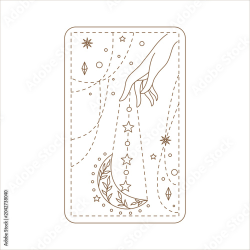 The Magic Celestial Elegant Hand Reaching for Sun, Star, and Diamond collection features a minimalist, brown-toned design, perfect for tarot cards, digital prints, astrological illustrations and more
