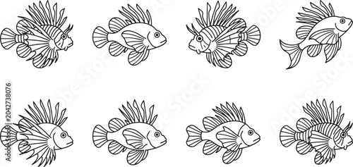 Quadro su tela Lionfish swimming with spiky fins in ocean