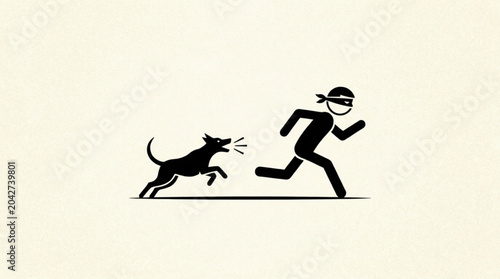 Obraz na płótnie Bold Silhouette Illustration of Guard Dog Chasing Running Burglar
