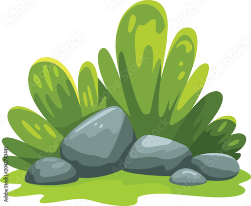 Canvas Print Green grass with stone landscape vector on white background.