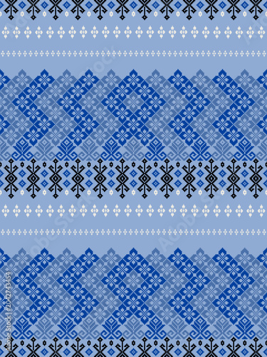 Blue Geometric Ethnic Seamless Pattern