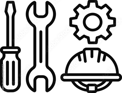 Obraz na płótnie Set of construction and maintenance tool icons including screwdriver wrench gear and hard hat