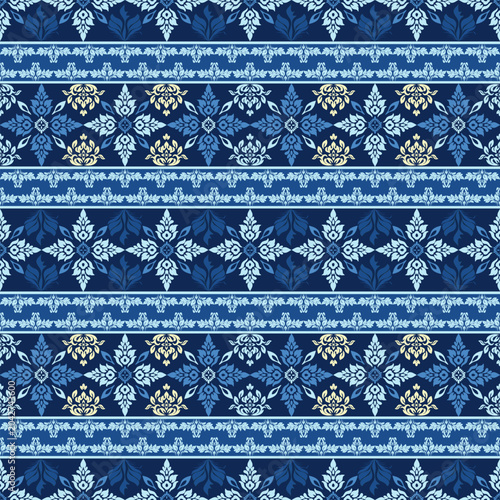 Thai Traditional Fabric Pattern in Blue Tones