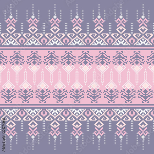 Thai Traditional Fabric Pattern in Pink and Purple