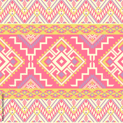 Pink and Yellow Geometric Ethnic Seamless Pattern
