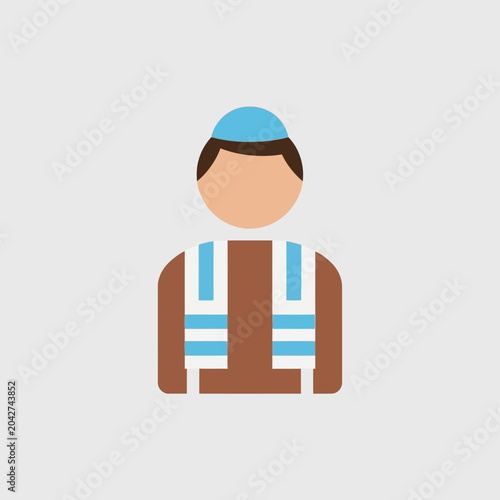 Flat design worker in safety vest and blue cap