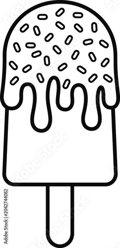 Canvas Print Black and white line art illustration of a delicious popsicle with sprinkles