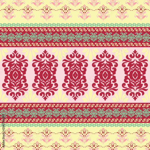 Damask Pattern with Floral Motifs and Ornaments