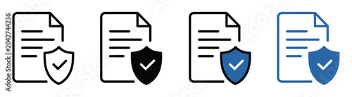 Schilderij op canvas Document security icon collection with legal contract protection, privacy compliance, and verification assurance symbols for data safety vector design
