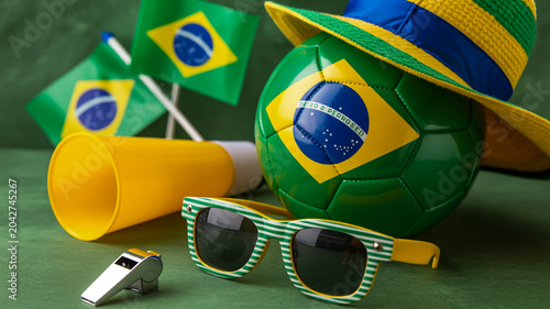 Brazil Soccer Fan Accessories with Football, Flags and Supporter Gear