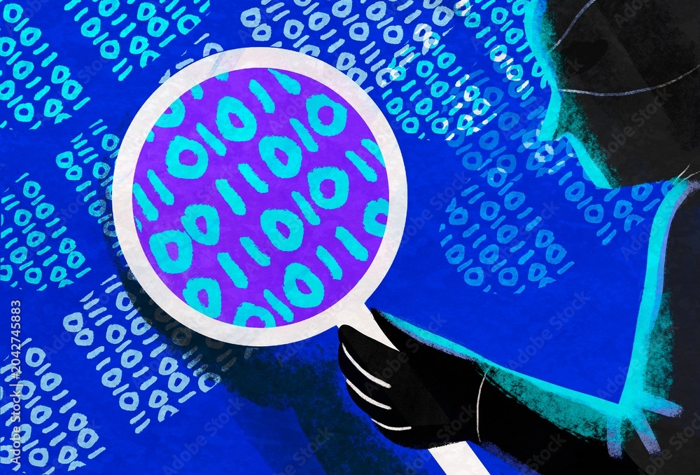 © Iryna Auhustsinovich/Stocksy - Hacker Inspecting Digital Footprint – Cybersecurity Threat Concept