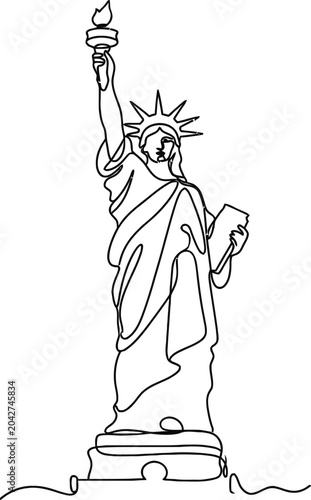 Continuous single line drawing of the Statue of Liberty 