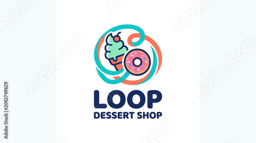 Dessert shop logo with ice cream and donut graphic element