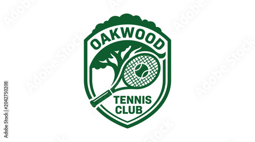 Oakwood Tennis Club logo with racket, ball, and tree graphic element