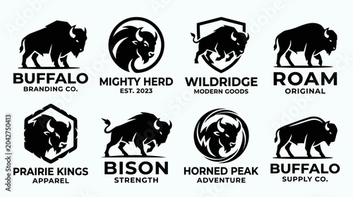 Black bison logos and icons set.