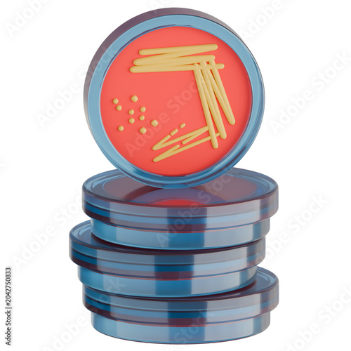 Stack of Petri Dishes with Bacterial Agar Streak for Microbiology Laboratory Concept. 3d illustration.