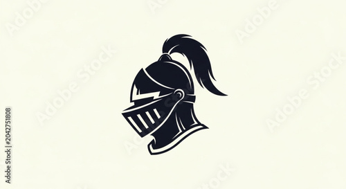 Εκτύπωση καμβά Medieval Knight Helmet Silhouette Logo Vector Armored Warrior Icon Design