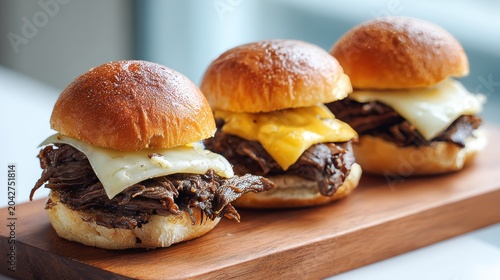 Burger, Steak and Cheese Sliders, seasoned steak, slices cheese, buns, butter, melted, Salt and pepper