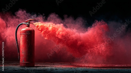 Red fire extinguisher blow smoke 